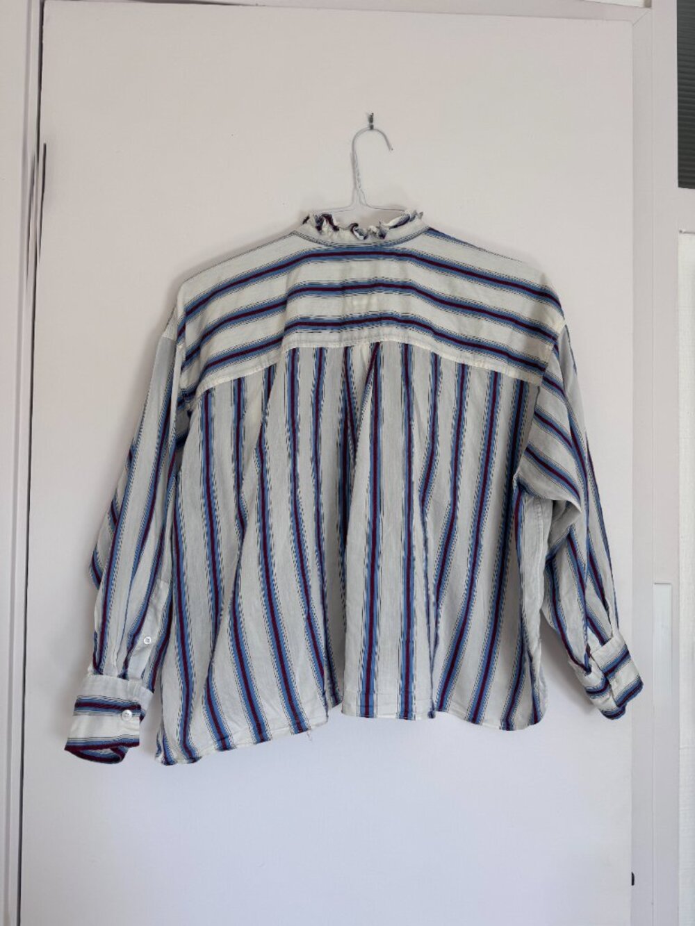 Isabel Marant Etoile Striped Ruffle Collar Blouse White Blue Top FR 34 - Picture 8 of 8